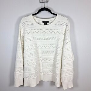 Design 365 White Sweater Fisherman Womens Plus Sz 1X Heavy Cotton Cozy‎ Layers